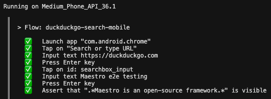 Maestro console output from mobile browser test