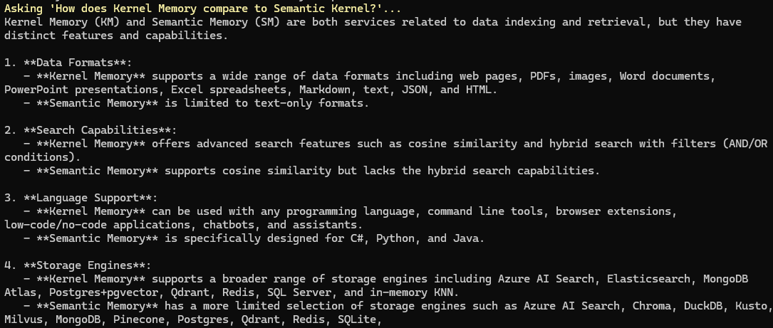 Kernel Memory fielding a question on the difference between Kernel Memory and Semantic Kernel