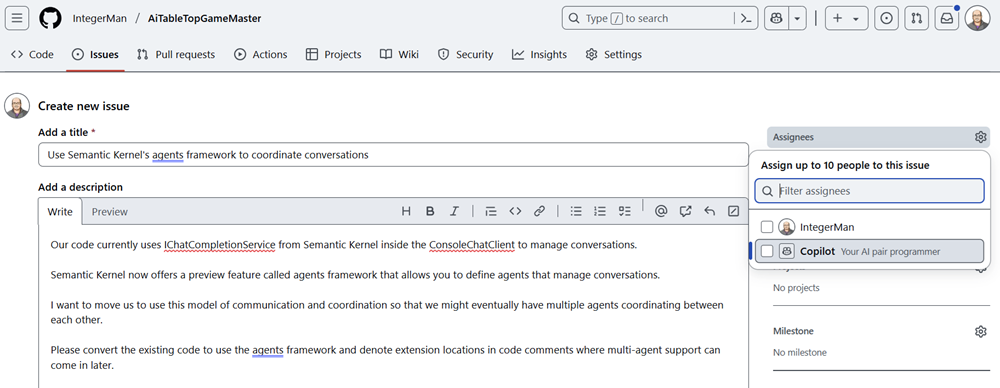 Assigning an issue to GitHub Copilot