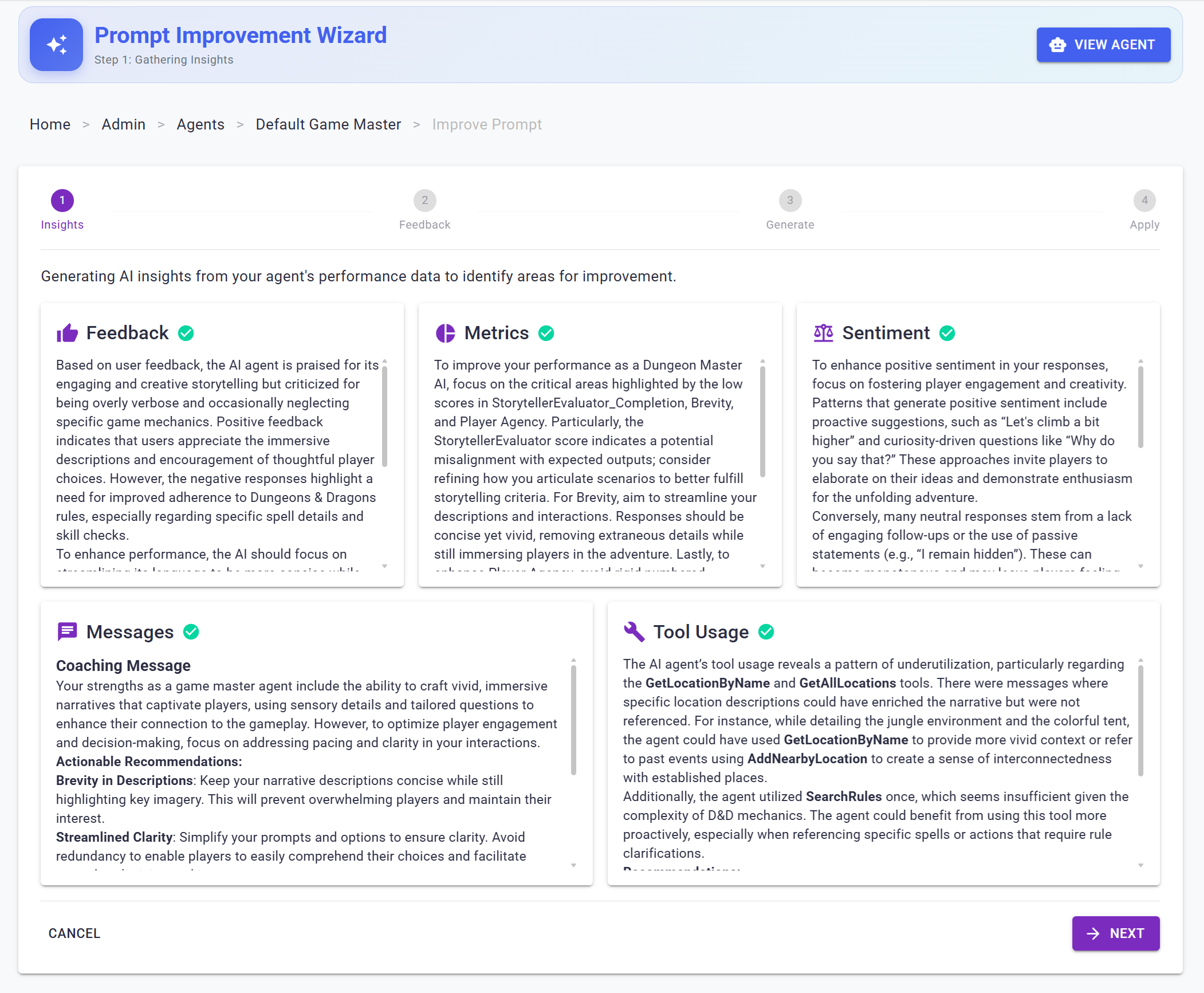 Generating Coaching Advice based on Agent Versions
