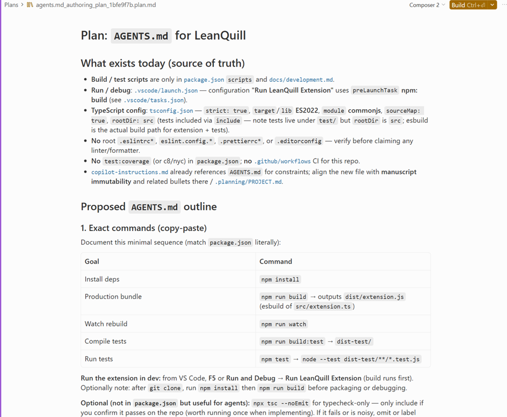 A sample plan in Cursor